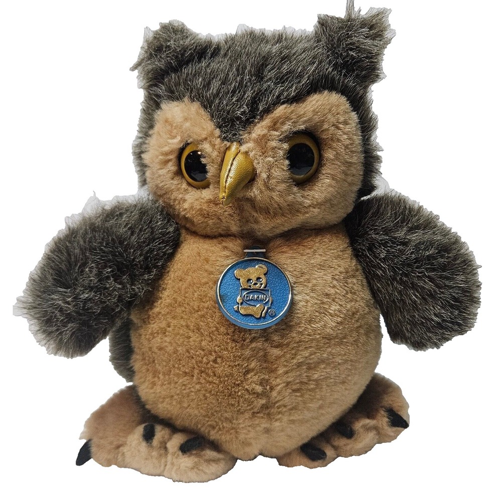 Dakin Wise Old Owl Plush Realistic Pleather Beak Toy Stuffed Animal 9" 1986